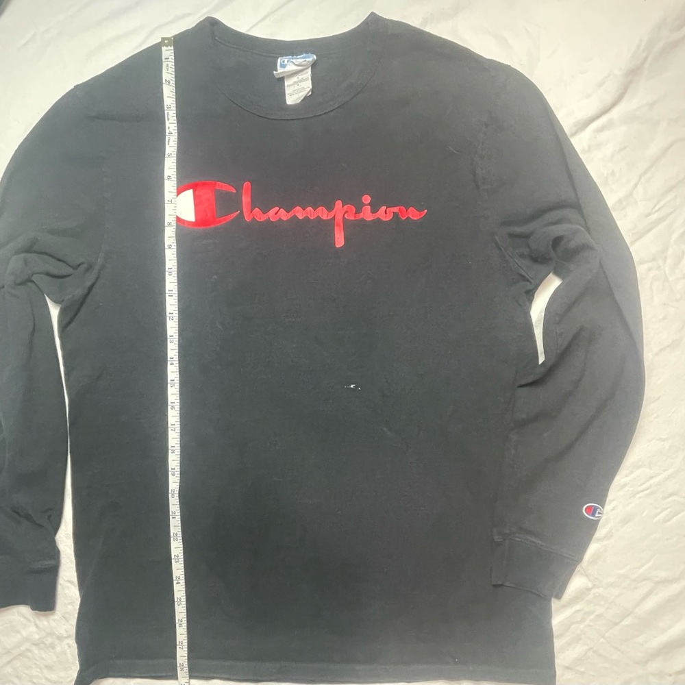 Champion Men's Black and Red Long Sleeve Tee